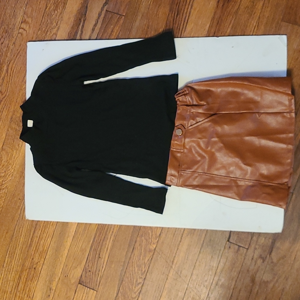 Girl Faux leather mini skirt with knitted sweater never worn
